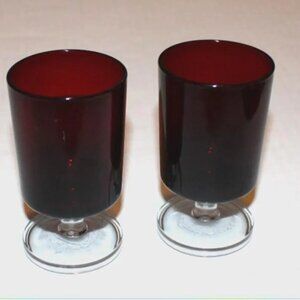 Vintage Ruby Red Goblets, French Pressed Glass, Set of 2